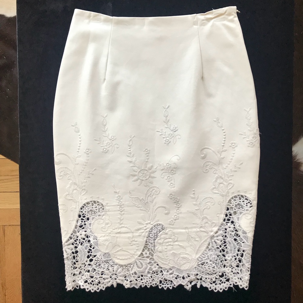 White Faux Leather & Lace Pencil Skirt